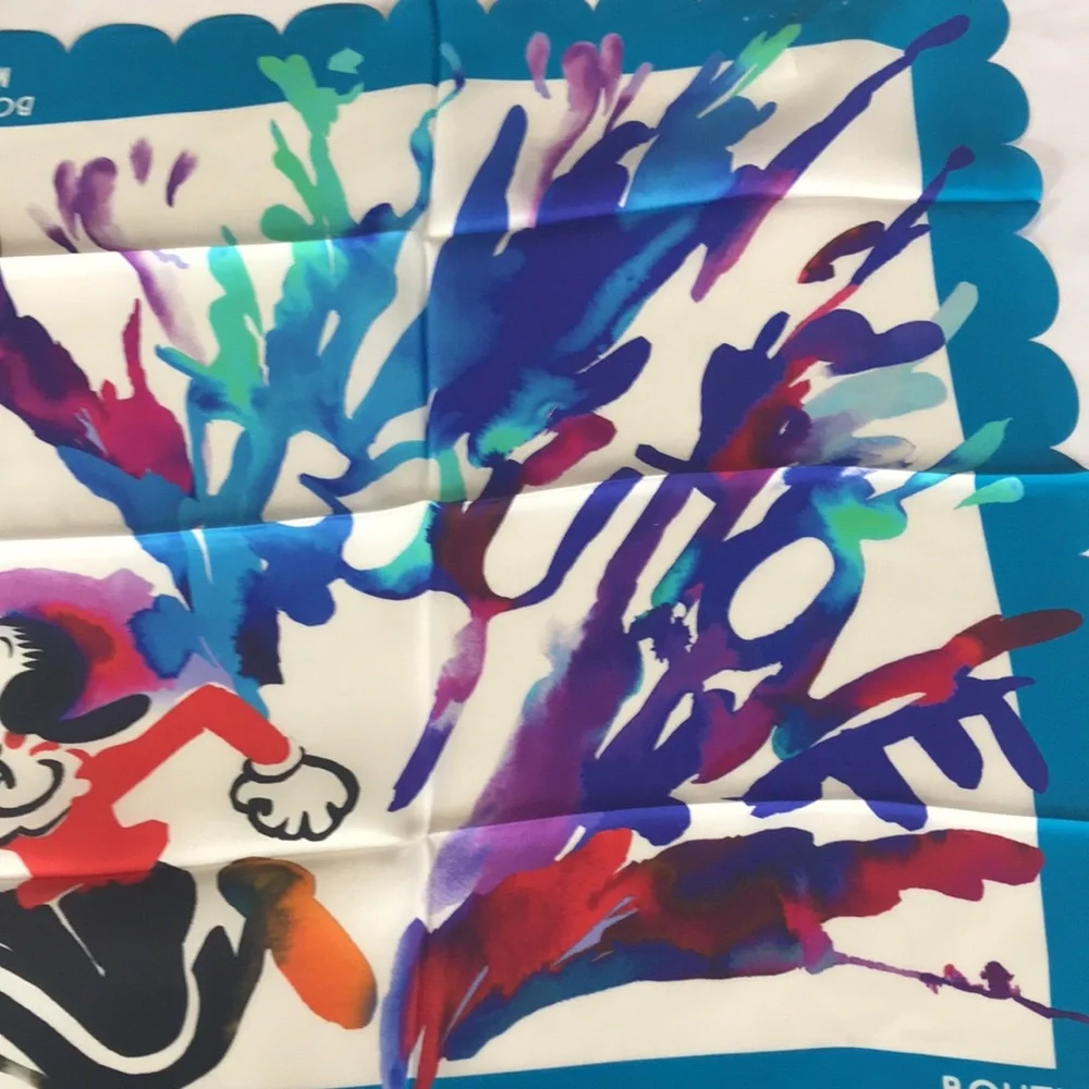 Moschino Boutique Silk Scarf Made in Italy Watercolor Olive Oyl NWT